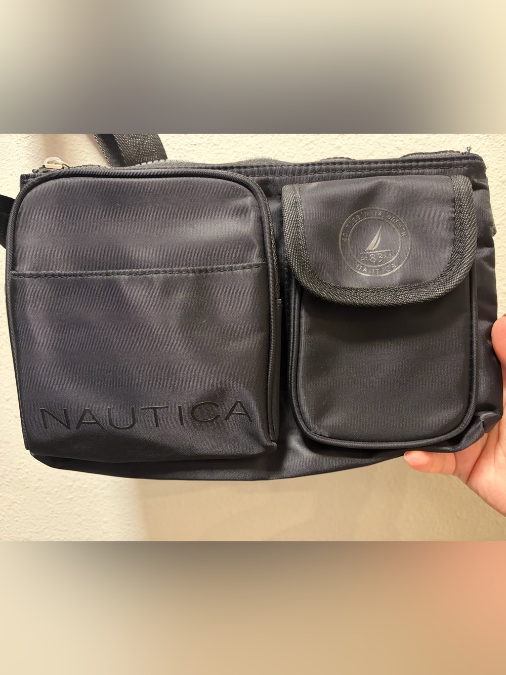 Nautica Black Two-Front Pocket Crossbody Bag